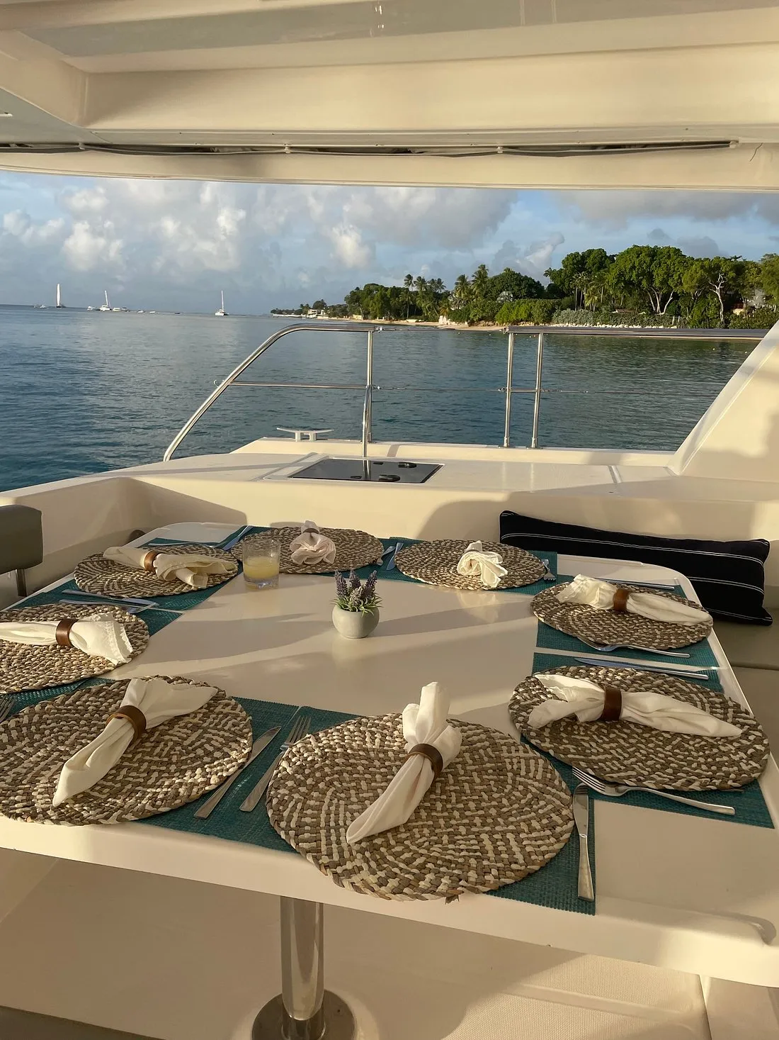 Foredeck with snorkelling gear and bean bags