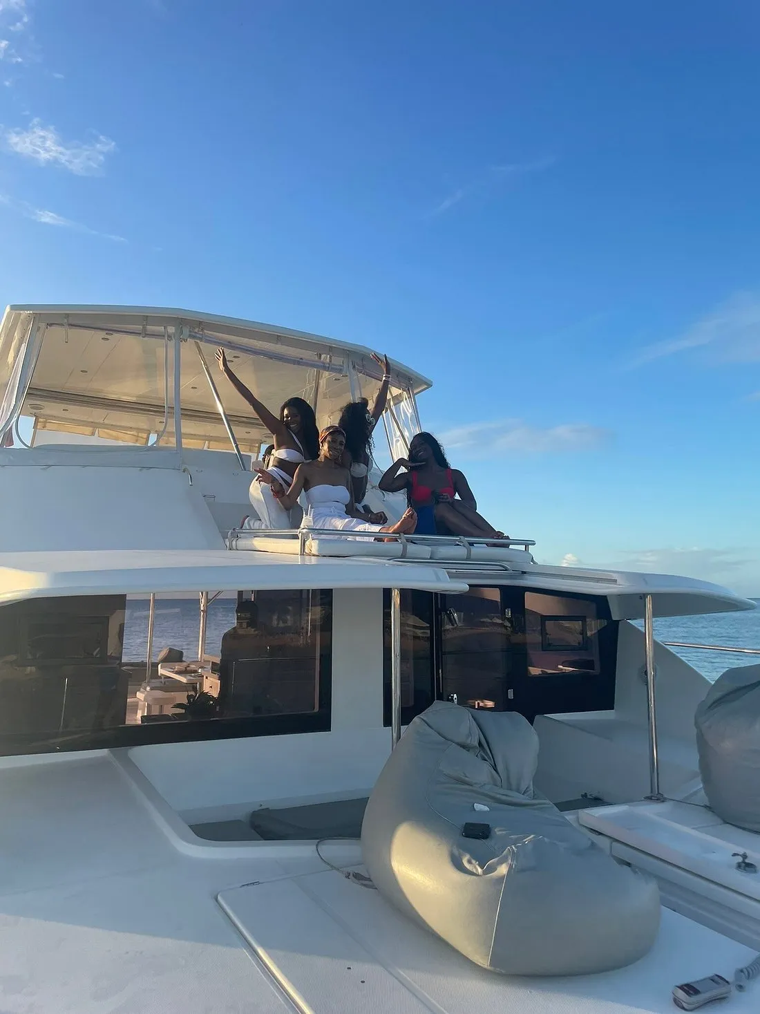 Friends on the tanning bed at golden hour