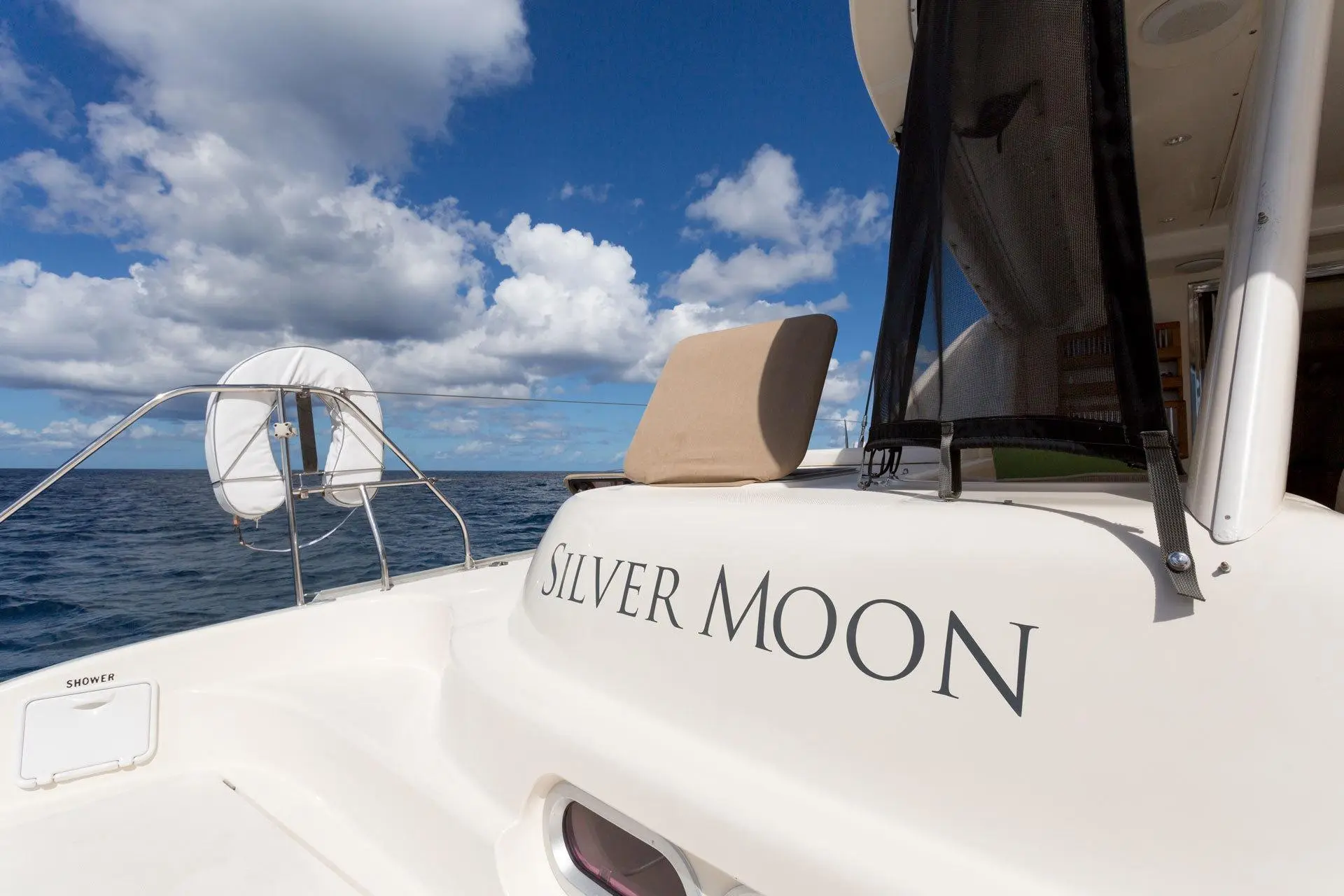 Silver Moon — stern detail with name