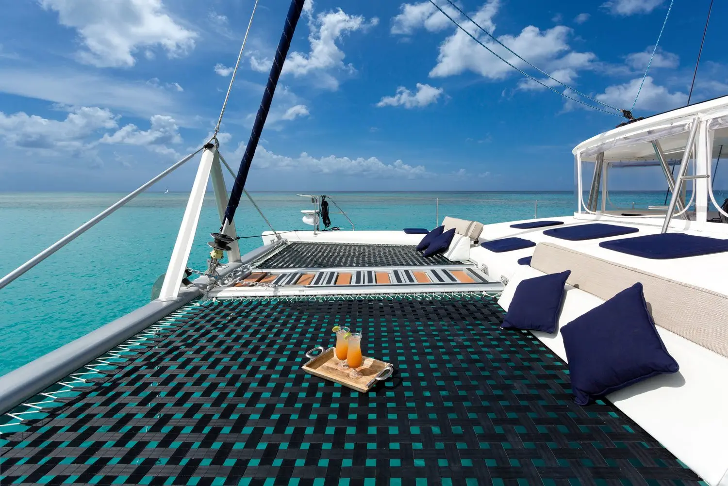 Trampoline nets with cocktails and cushions